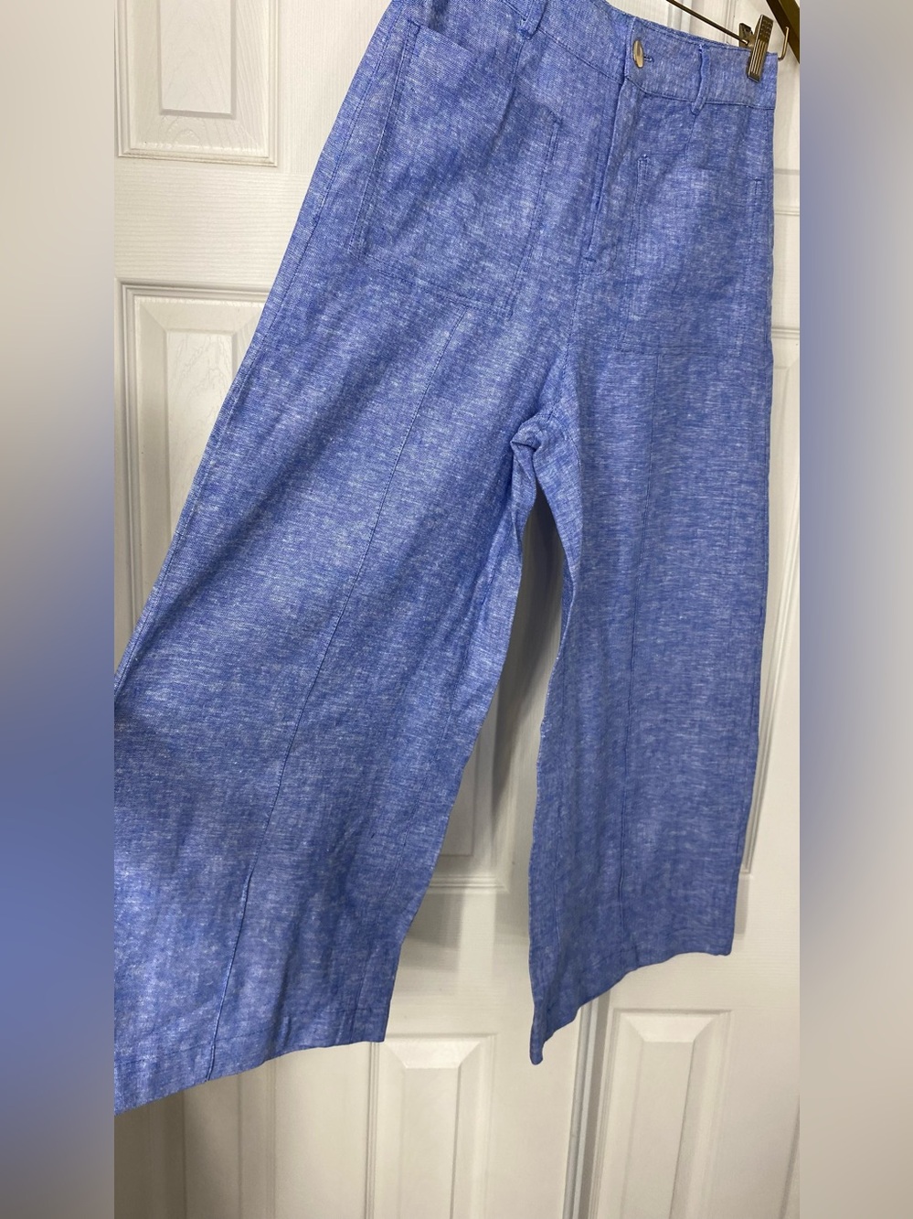 ‼️Linen Zara Wide-Leg Blue Linen-Blend Pants